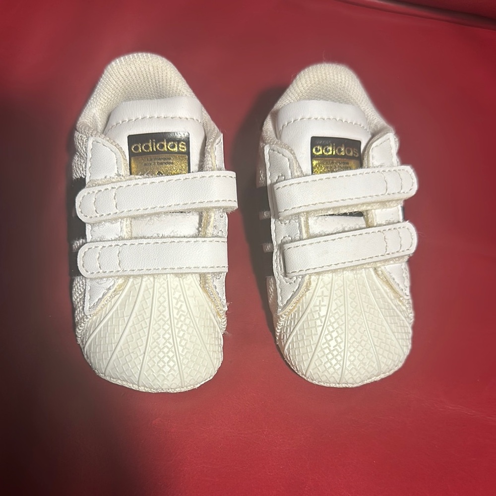 Adidas White Sneakers with Velcro Straps and Shell Toe